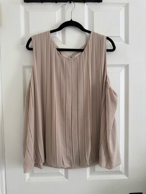 Calvin Klein Pleated Sleeveless Blouse - Taupe - 3X
